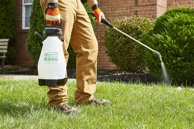 Applying selective herbicide to broadleaf weeds